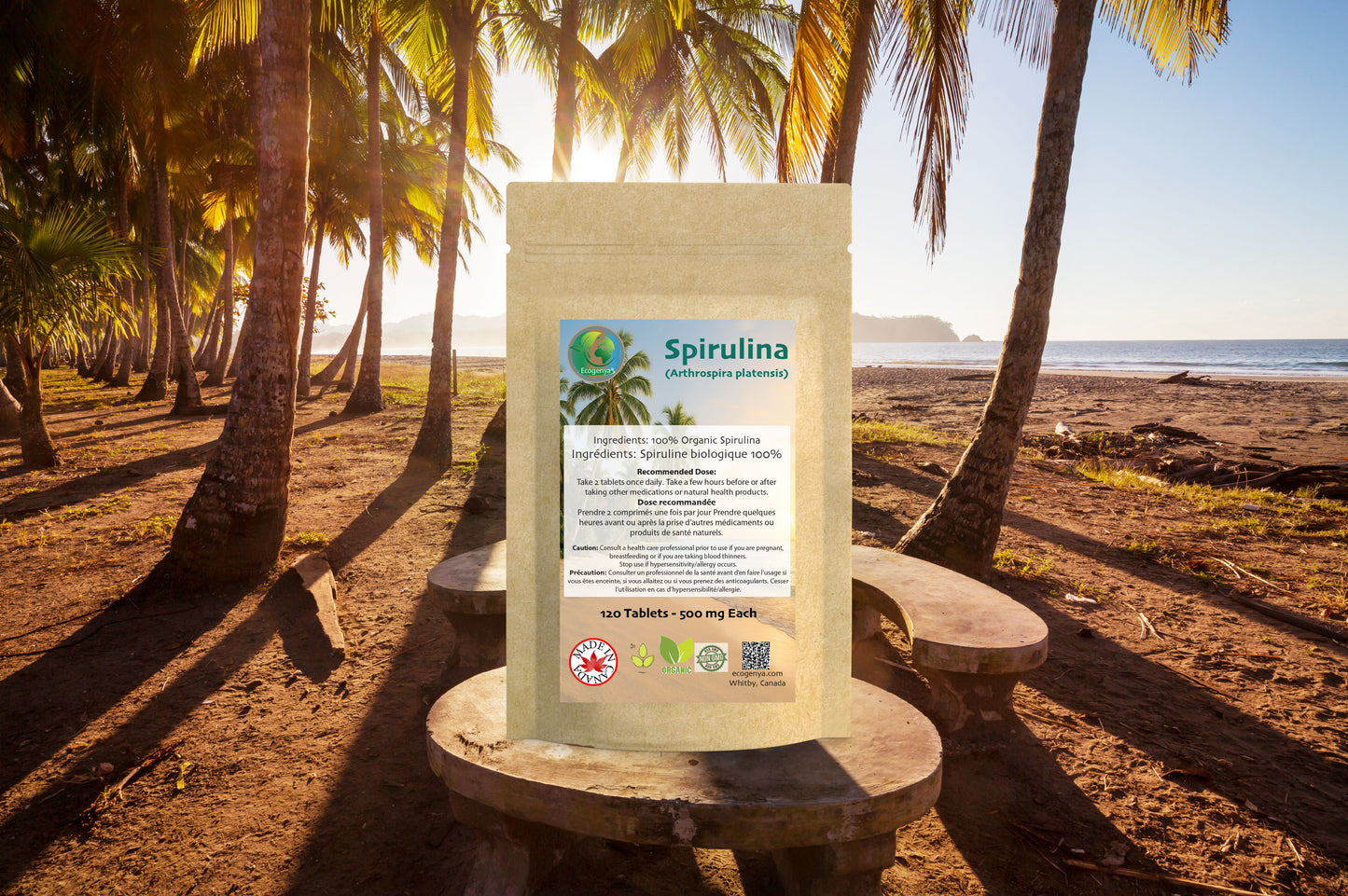 Ecogenya Spirulina Tablets – 500mg (Natural Blue-Green Algae Superfood) – natural health supplement, vegan, eco-friendly packaging