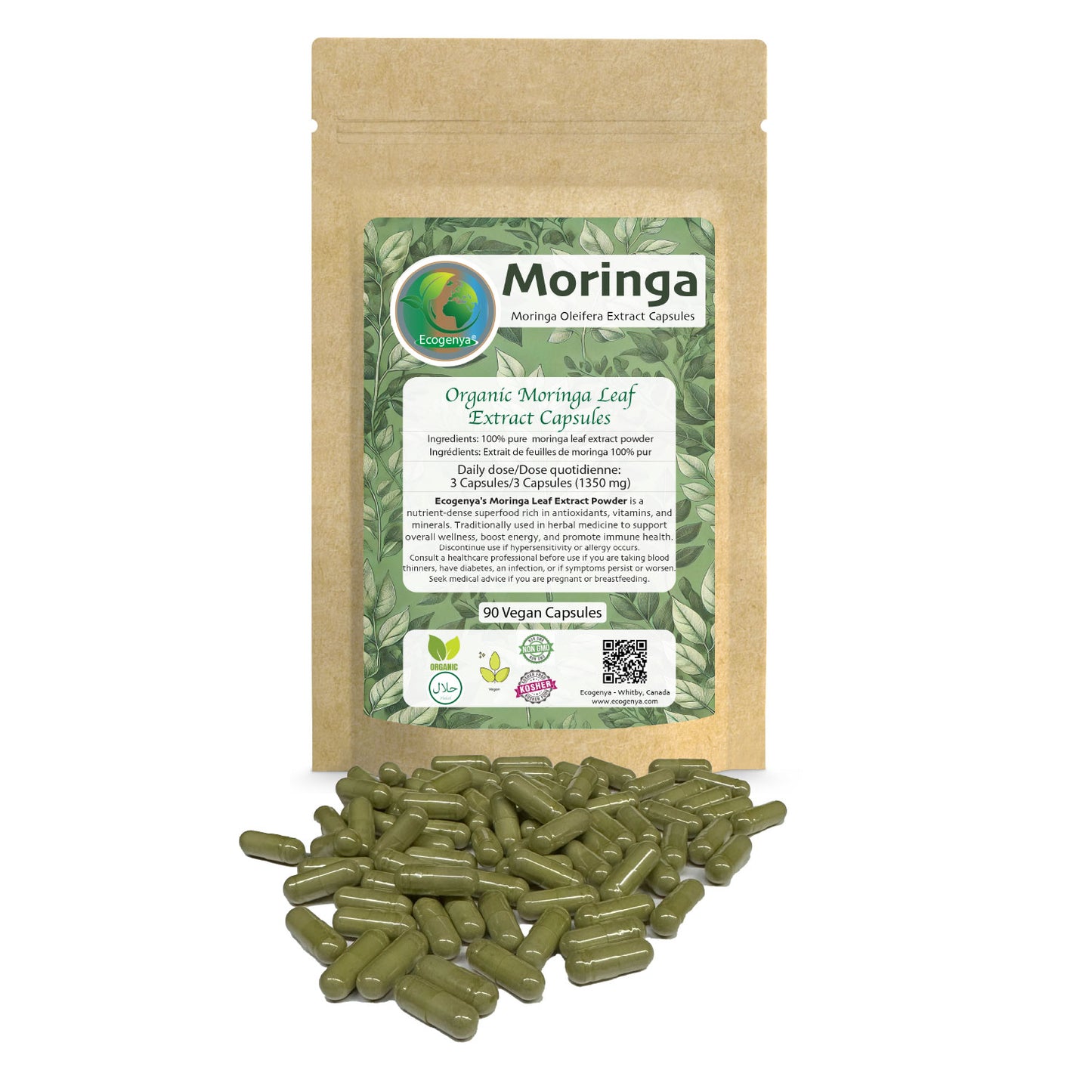 Ecogenya Organic Moringa Leaf Extract Capsules – 600mg, Vegan Capsules