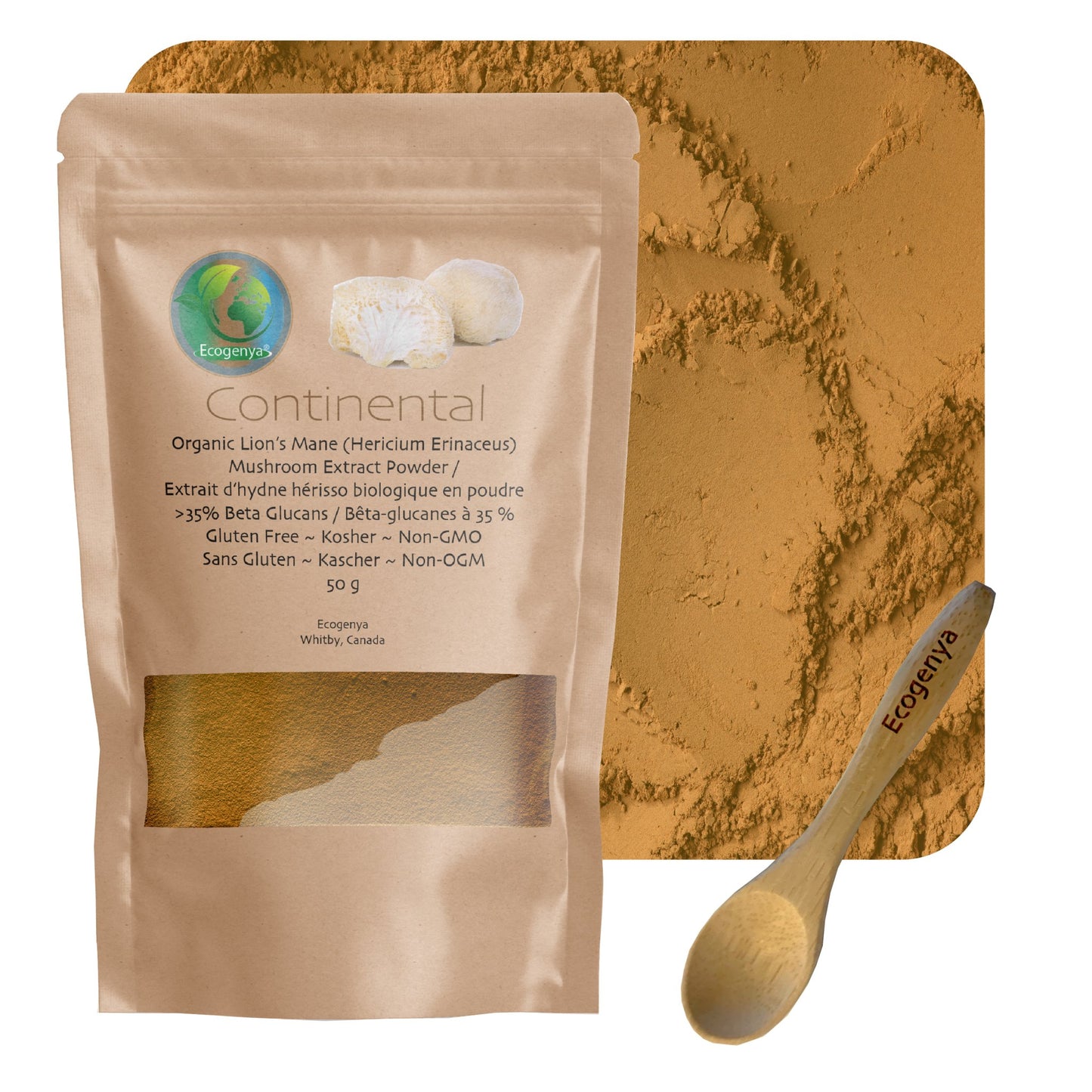 Ecogenya Continental Lion's Mane (hericium erinaceus) Mushroom Extract Powder - | Highly Concentrated - Ecogenya