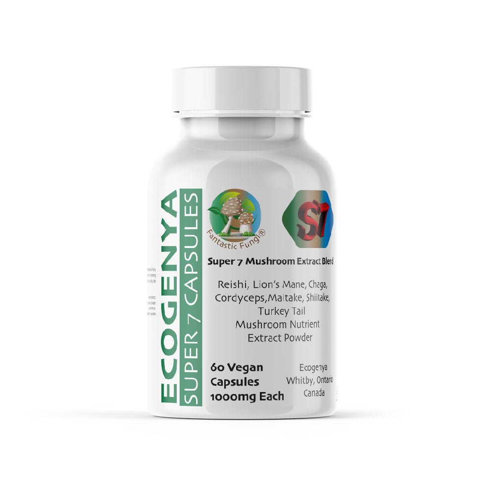Organic Super Seven Mushroom blend extract Capsules – Halal, Kosher, Vegan, Non - GMO - Ecogenya