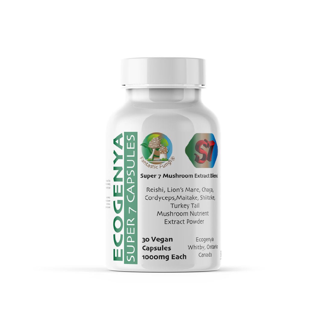 Organic Super Seven Mushroom blend extract Capsules – Halal, Kosher, Vegan, Non - GMO - Ecogenya