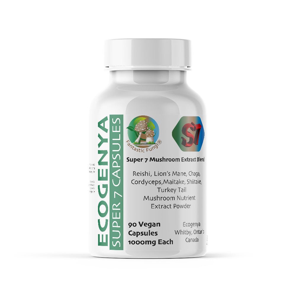 Organic Super Seven Mushroom blend extract Capsules – Halal, Kosher, Vegan, Non - GMO - Ecogenya