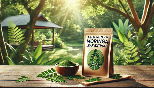 Ecogenya Daily Moringa Capsules kraft bag in a calm wellness setting, packaged in Canada
