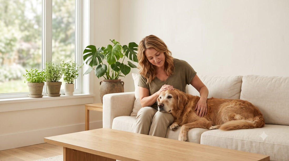 Owner caring for a senior dog