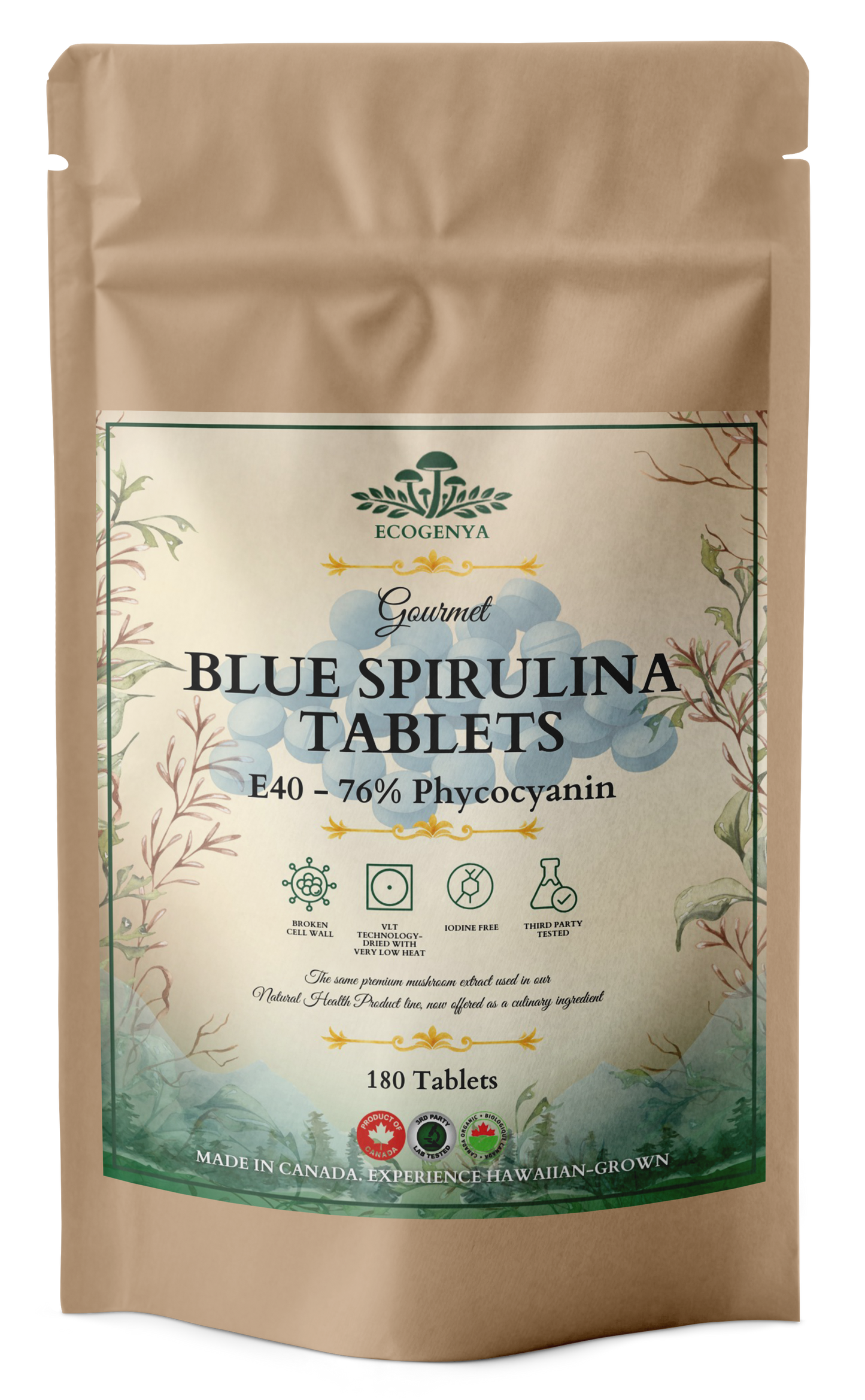 Organic Blue Spirulina Tablets 500mg – 70% Phycocyanin, Source of Antioxidants