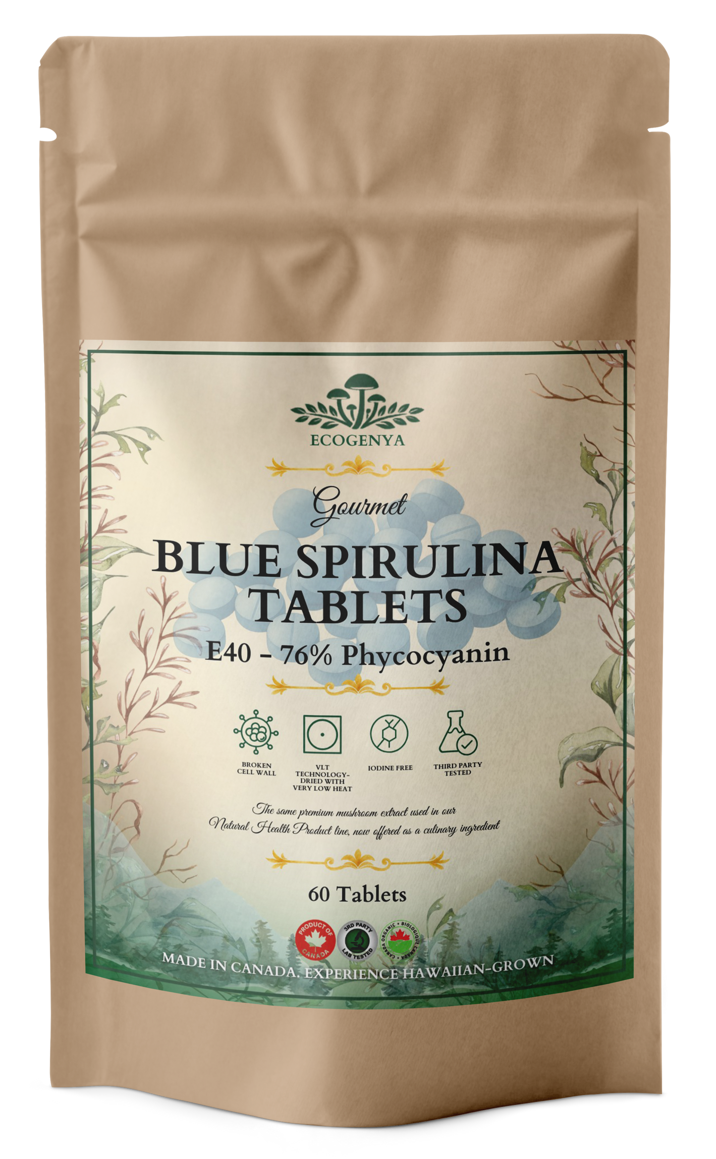 Organic Blue Spirulina Tablets 500mg – 70% Phycocyanin, Source of Antioxidants