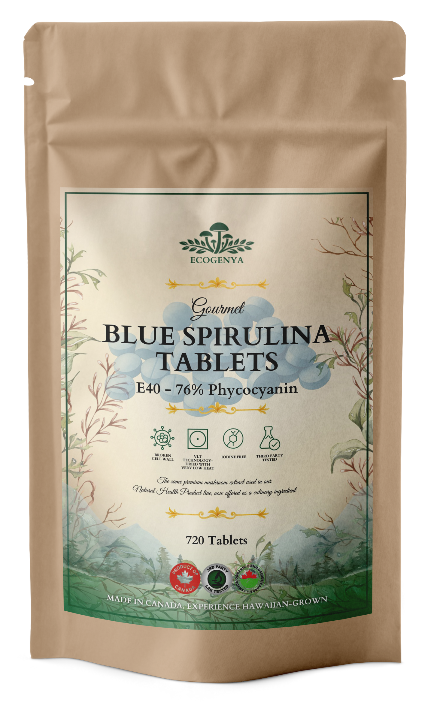 Organic Blue Spirulina Tablets 500mg – 70% Phycocyanin, Source of Antioxidants
