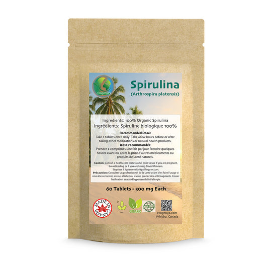Ecogenya Spirulina Tablets – 500mg (Natural Blue-Green Algae Superfood) – natural health supplement, vegan, eco-friendly packaging