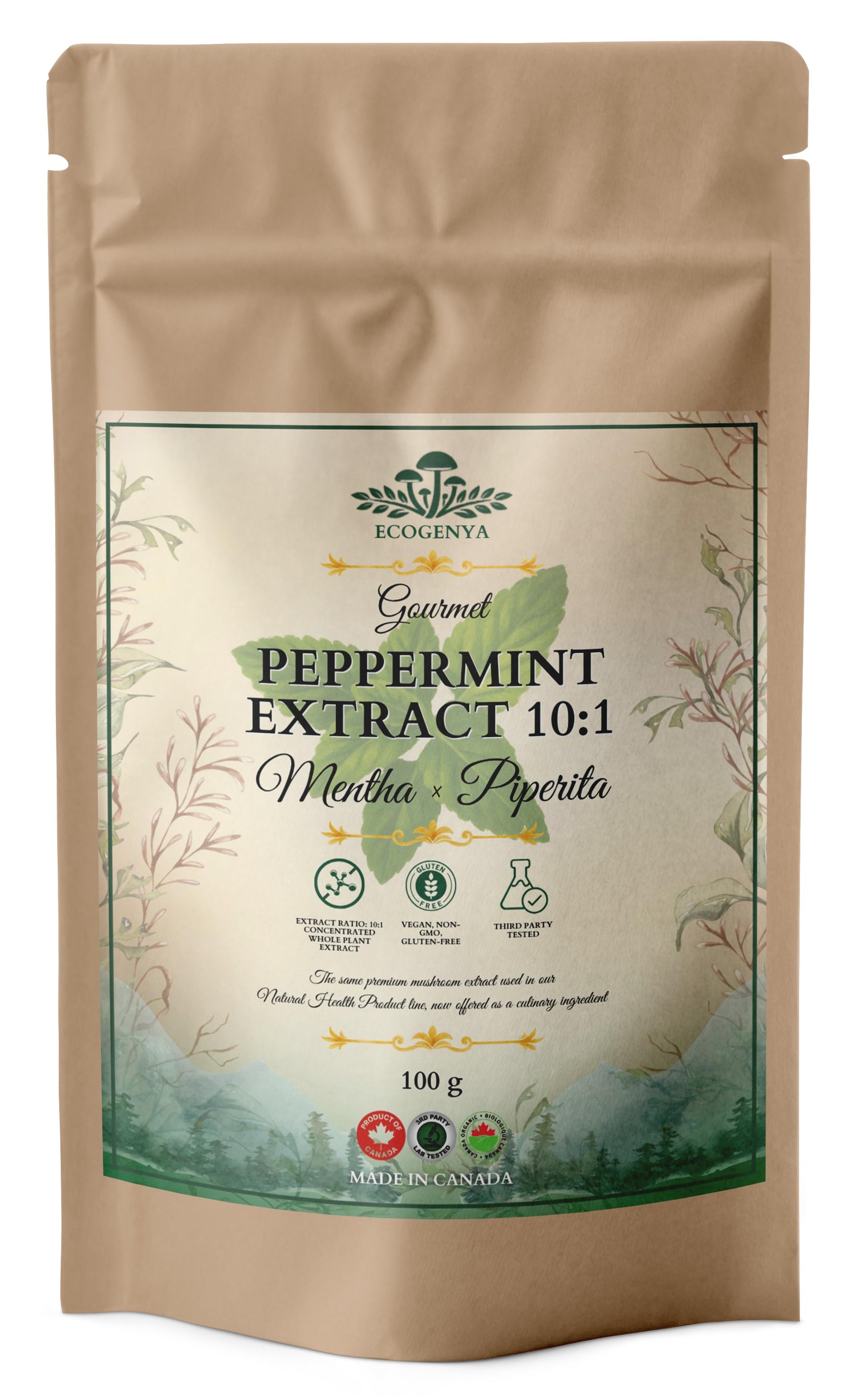 Ecogenya Peppermint Leaf Extract 10:1 powder, 100 g kraft pouch