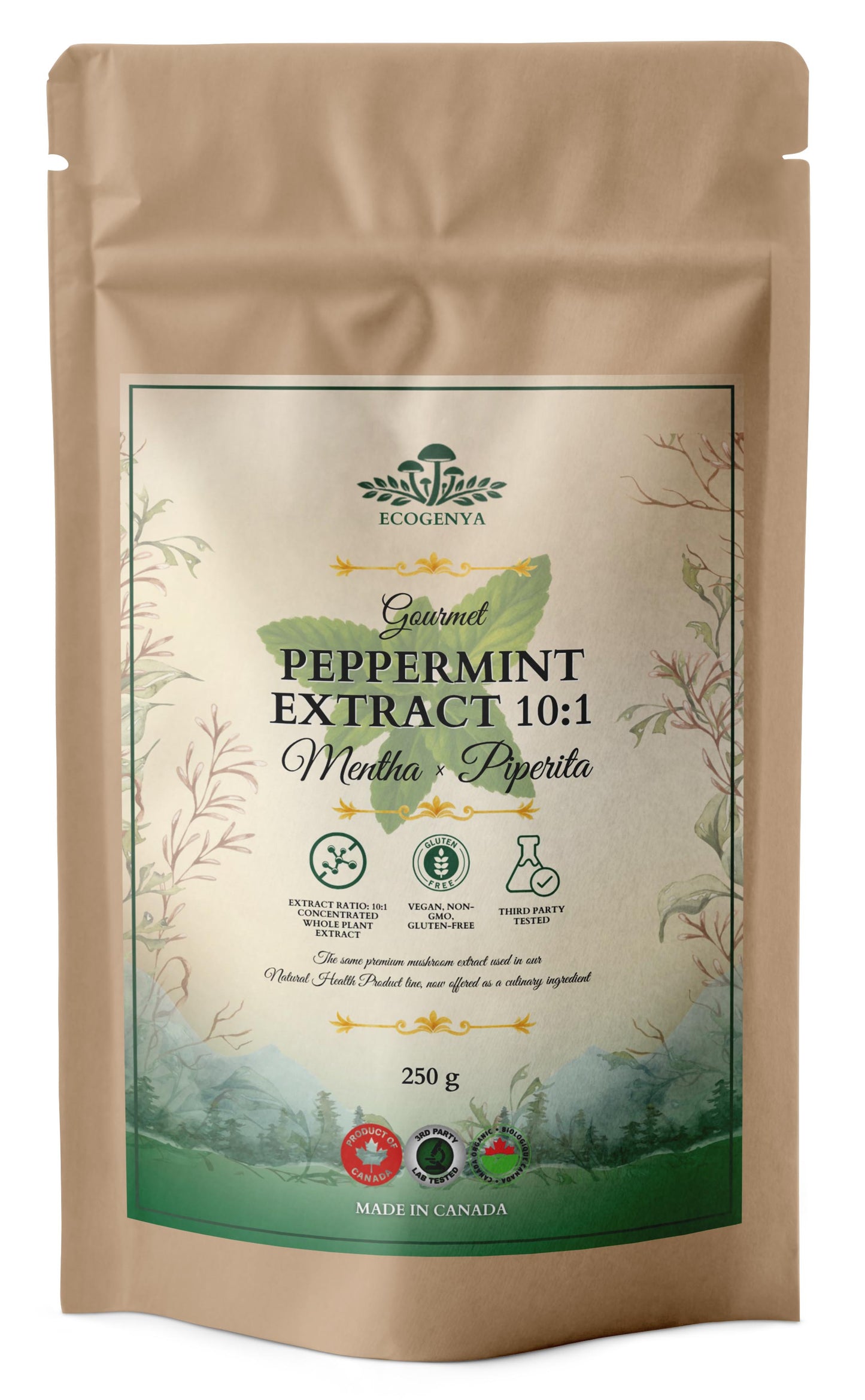 Ecogenya Peppermint Leaf Extract 10:1 powder, 250 g kraft pouch