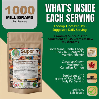 Organic Super Seven Mushroom blend extract powder – Halal, Kosher, Vegan, Non-GMO