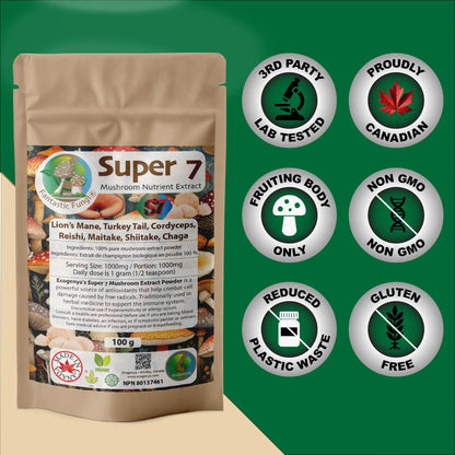 Organic Super Seven Mushroom blend extract powder – Halal, Kosher, Vegan, Non-GMO