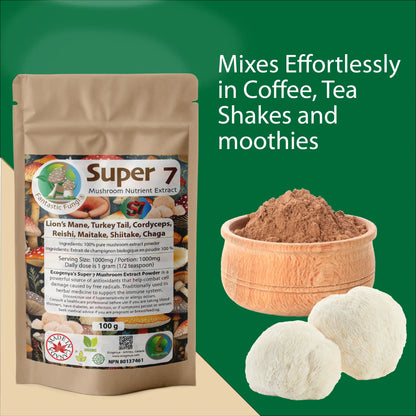 Organic Super Seven Mushroom blend extract powder – Halal, Kosher, Vegan, Non-GMO