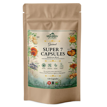 Ecogenya Daily Super 7 Mushroom Capsules – 7 Organic Fruiting Body Extracts, 1000 mg, One a Day