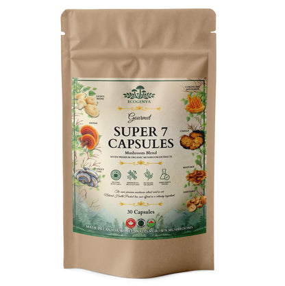 Ecogenya Daily Super 7 Mushroom Capsules – 7 Organic Fruiting Body Extracts, 1000 mg, One a Day