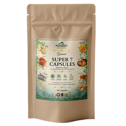 Ecogenya Daily Super 7 Mushroom Capsules – 7 Organic Fruiting Body Extracts, 1000 mg, One a Day