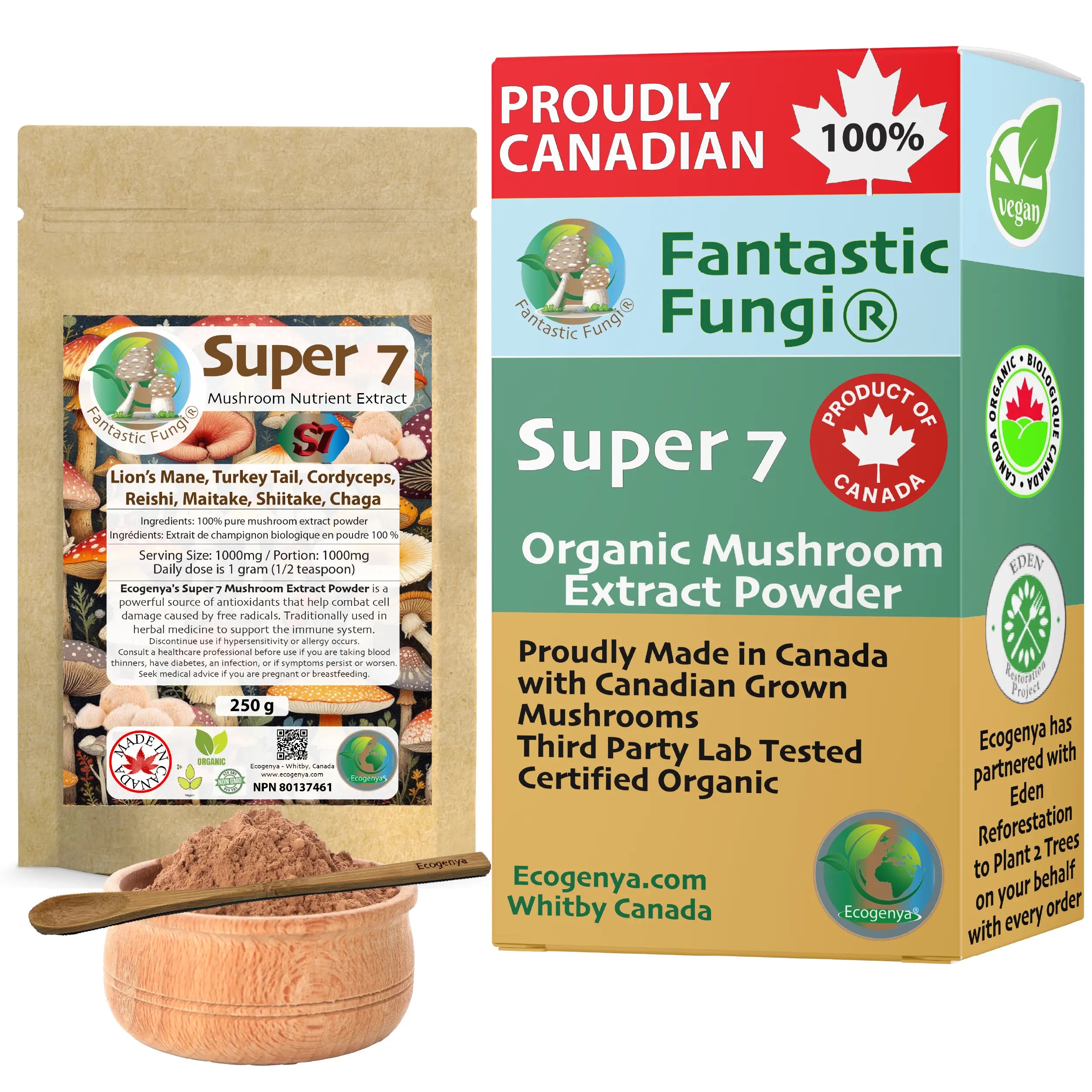 Organic Super Seven Mushroom blend extract powder – Halal, Kosher, Vegan, Non-GMO