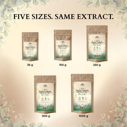 Ecogenya Black Cohosh Extract 10:1 available in 36 g, 100 g, 250 g, 500 g and 1000 g pouches
