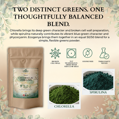 Ecogenya Daily Greens Poudre de Chlorelle et de Spiruline – Mélange 50/50 pour Smoothies et Jus