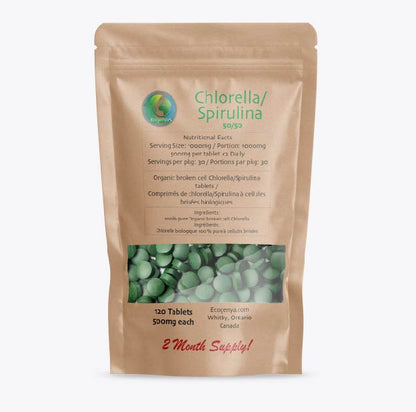 Chlorella Spirulina Tablets - 500mg | Powerful Detox & Immune Boost | Organic Superfood Supplement - Ecogenya