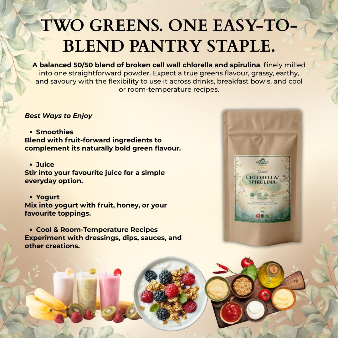 Ecogenya Daily Greens Poudre de Chlorelle et de Spiruline – Mélange 50/50 pour Smoothies et Jus