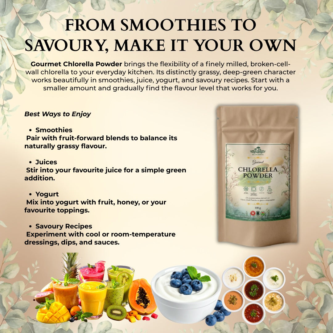 Ecogenya Daily Greens Chlorella Powder – Broken Cell Wall Chlorella for Smoothies & Juices