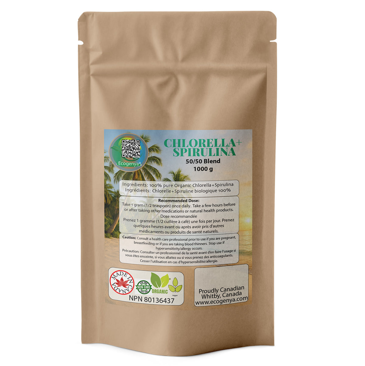 Poudre de Chlorelle et de Spiruline Bio - Mélange de Superaliments 50/50 Cultivés à Hawaï