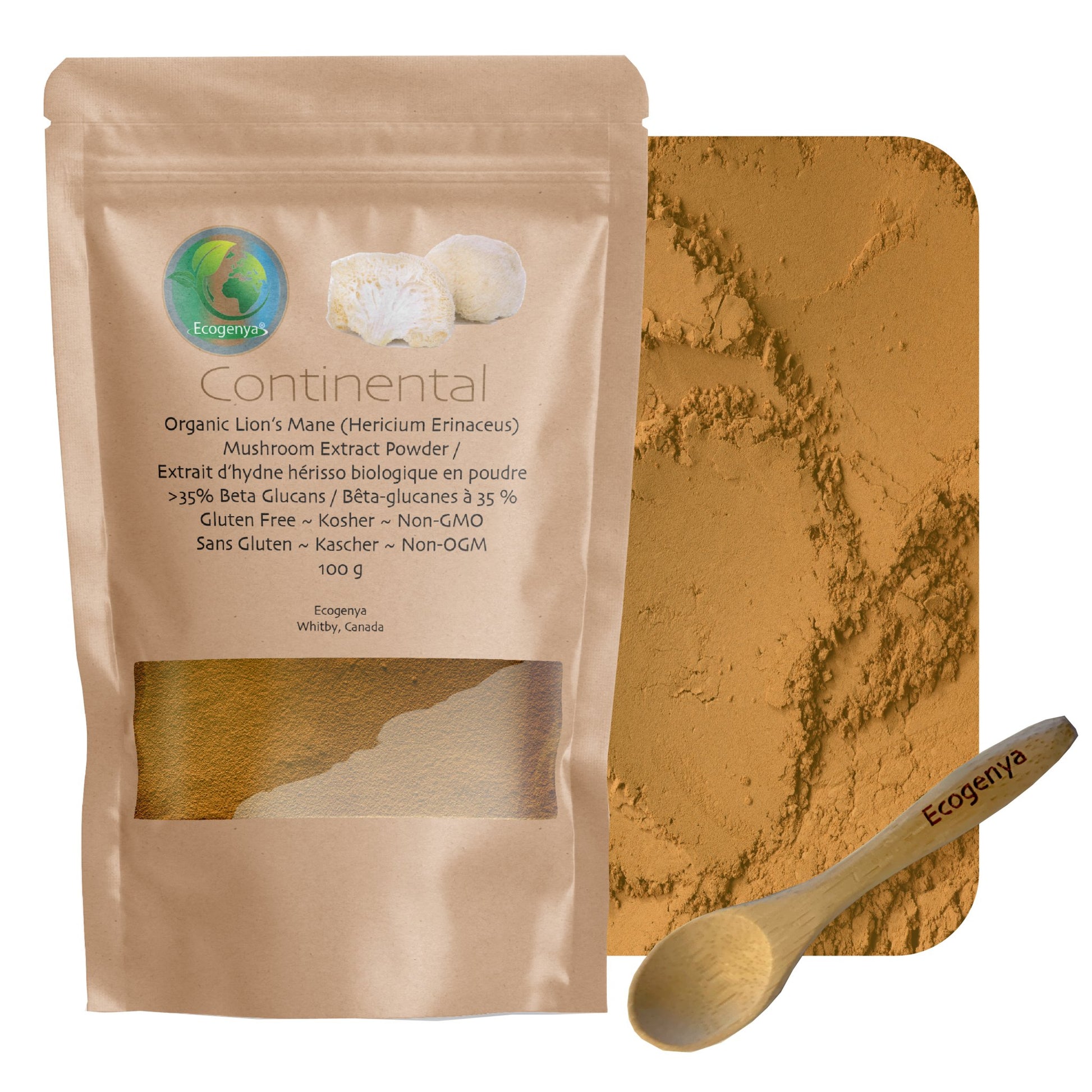 Ecogenya Continental Lion's Mane (hericium erinaceus) Mushroom Extract Powder - | Highly Concentrated - Ecogenya