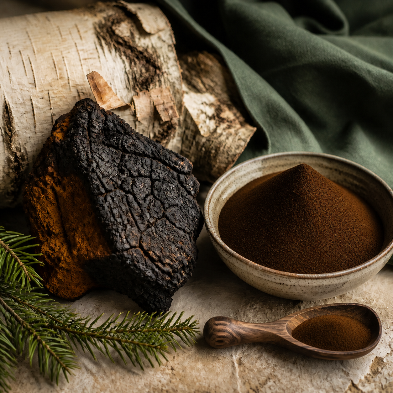Canadian birch Chaga with fine golden-black extract powder