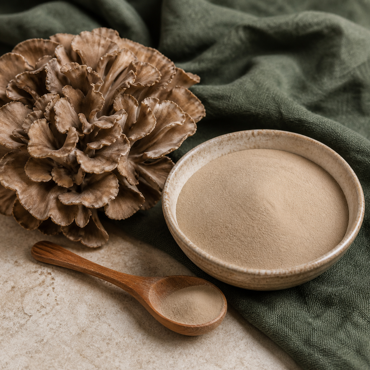 Maitake mushroom with fine muted beige extract powder