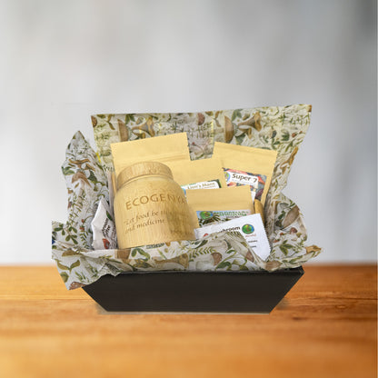 Ecogenya Classic Wellness Gift Basket — Handcrafted Bamboo Canister with Curated Mushroom & Wellness Selection