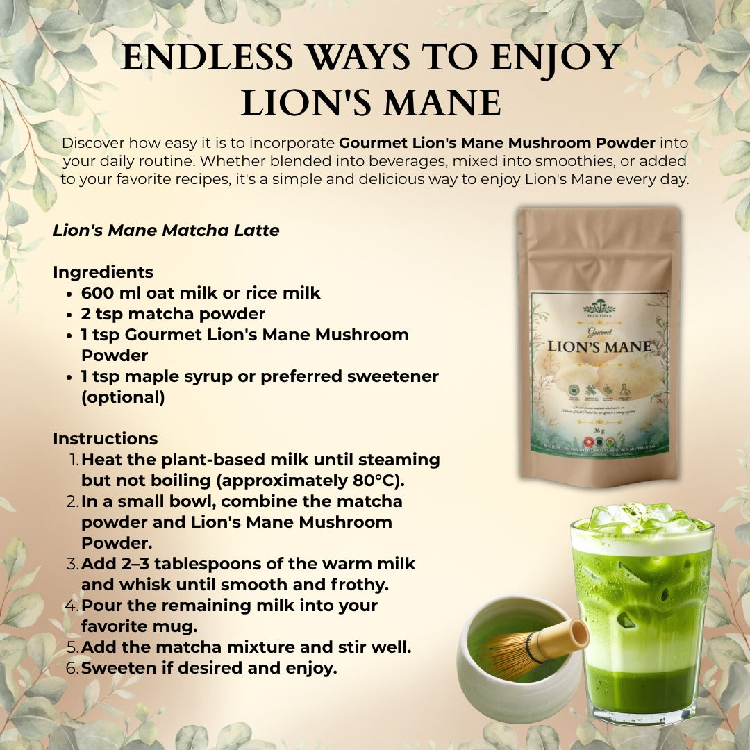 Ecogenya Gourmet Lion's Mane Mushroom Powder – Organic Fruiting Body Extract, 35% Beta-Glucans