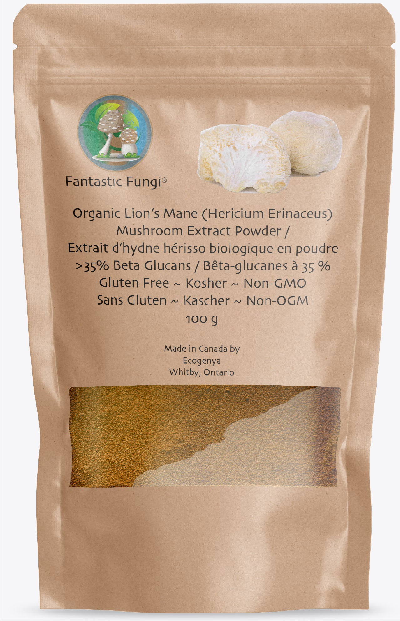 Organic Lion’s Mane (Hericium Erinaceus) Mushroom extract powder / Extrait d’hydne hérisson (Hericium Erinaceus) biologique en poudre