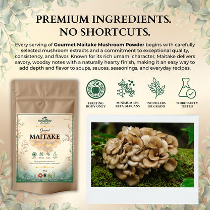 Ecogenya Gourmet Maitake Mushroom Powder – Organic Fruiting Body Extract for Broths & Soups