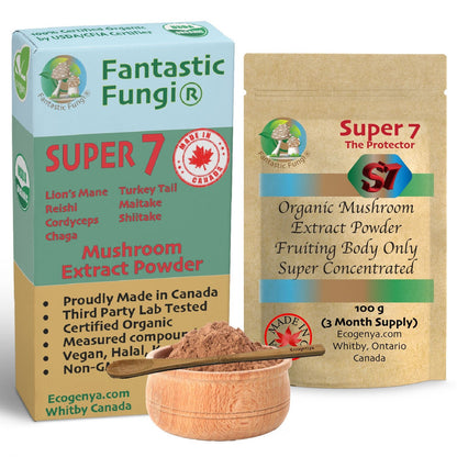 Organic Super Seven Mushroom blend extract powder – Halal, Kosher, Vegan, Non - GMO - Ecogenya