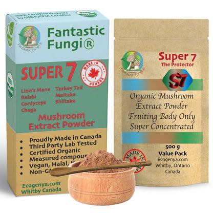 Organic Super Seven Mushroom blend extract powder – Halal, Kosher, Vegan, Non - GMO - Ecogenya