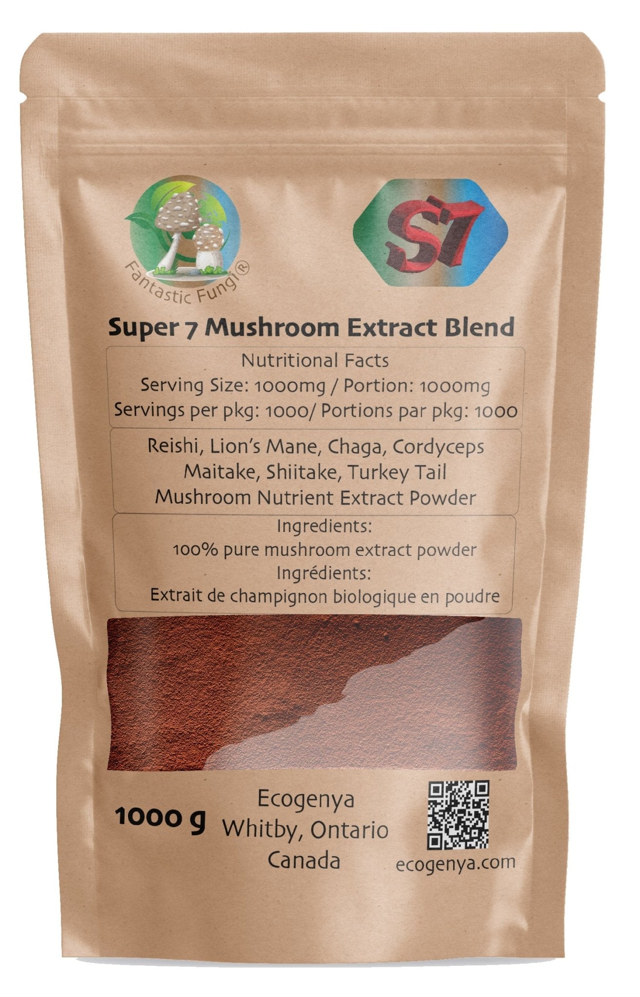 Organic Super Seven Mushroom blend extract powder – Halal, Kosher, Vegan, Non - GMO - Ecogenya