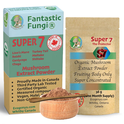 Organic Super Seven Mushroom blend extract powder – Halal, Kosher, Vegan, Non - GMO - Ecogenya