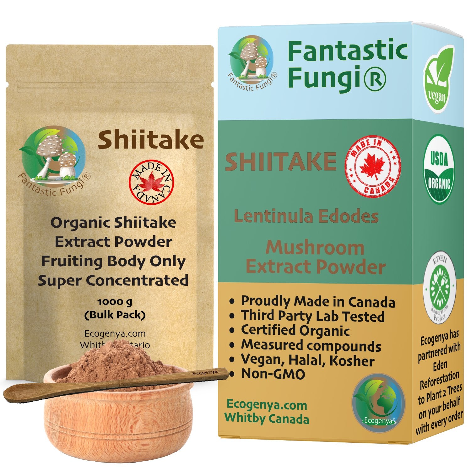 Ecogenya Organic Shiitake Extract Powder — product photo, packaged in Canada