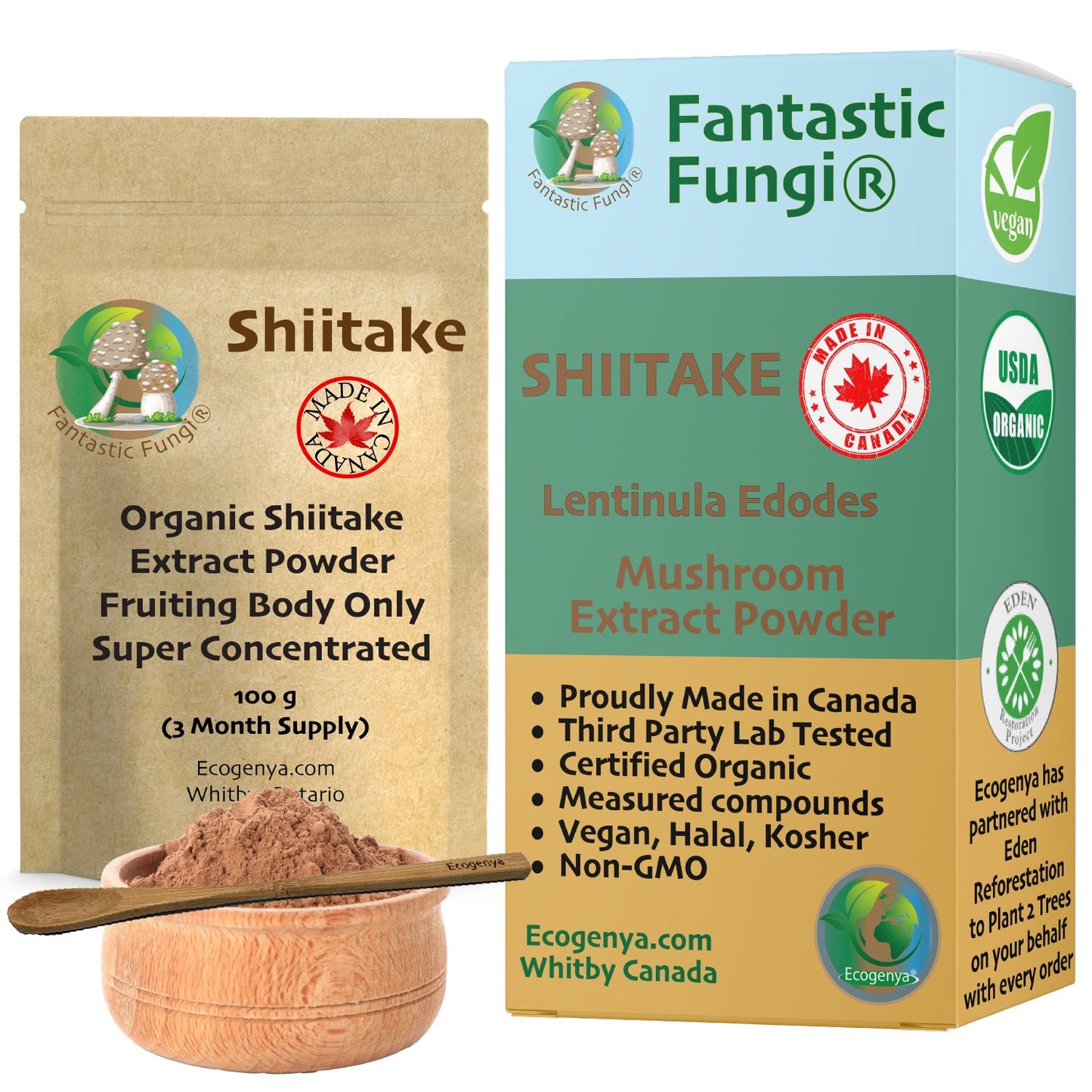 Premium Organic Shiitake Mushroom Extract Powder | 100% Pure Lentinus edodes | Immune Support & Natural Flavour Enhancer - Ecogenya