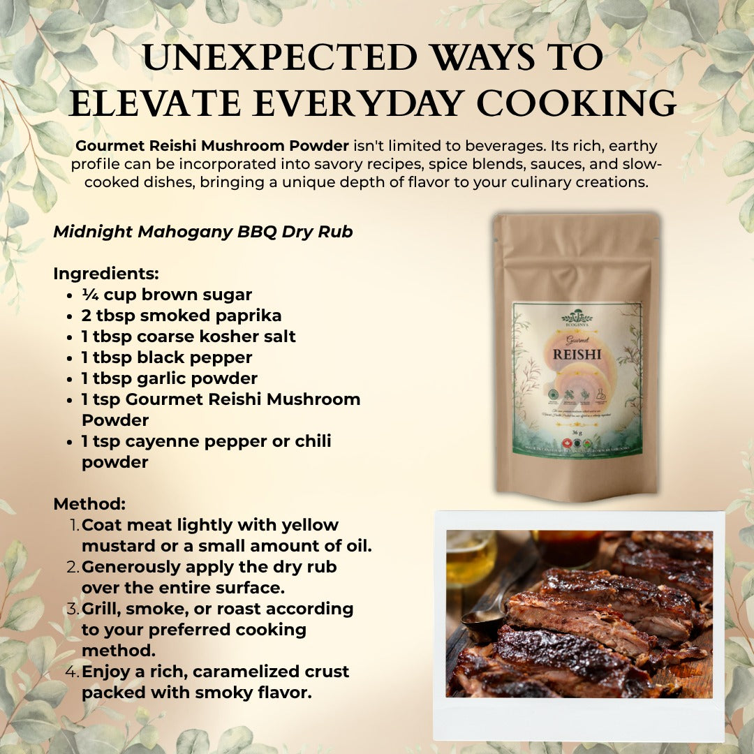 Ecogenya Gourmet Reishi Mushroom Powder – Organic Fruiting Body Extract, 35% Beta-Glucans