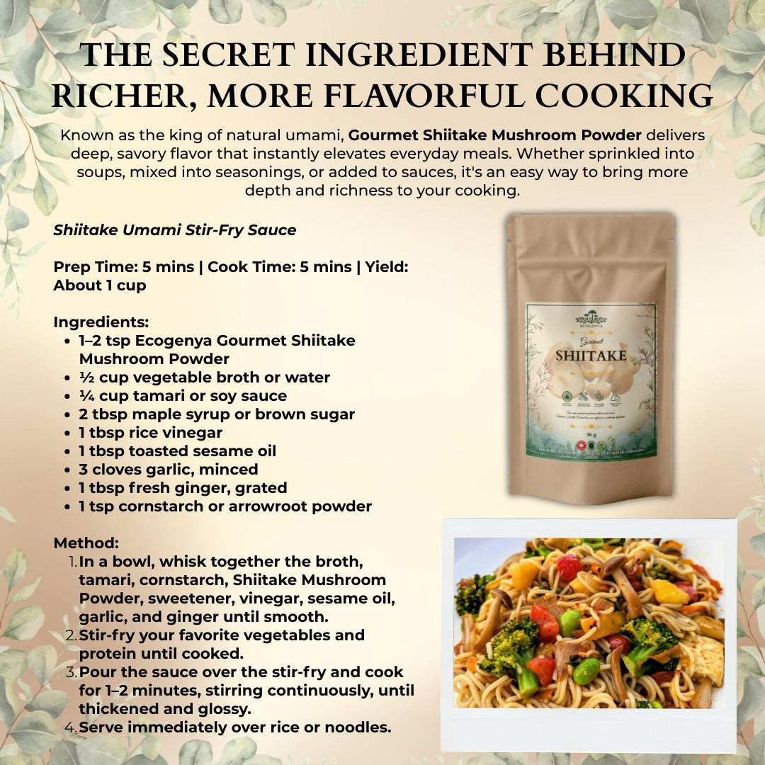 Poudre de Shiitake Gourmet Ecogenya – Extrait Biologique de Corps Fructifère pour une Cuisine Umami