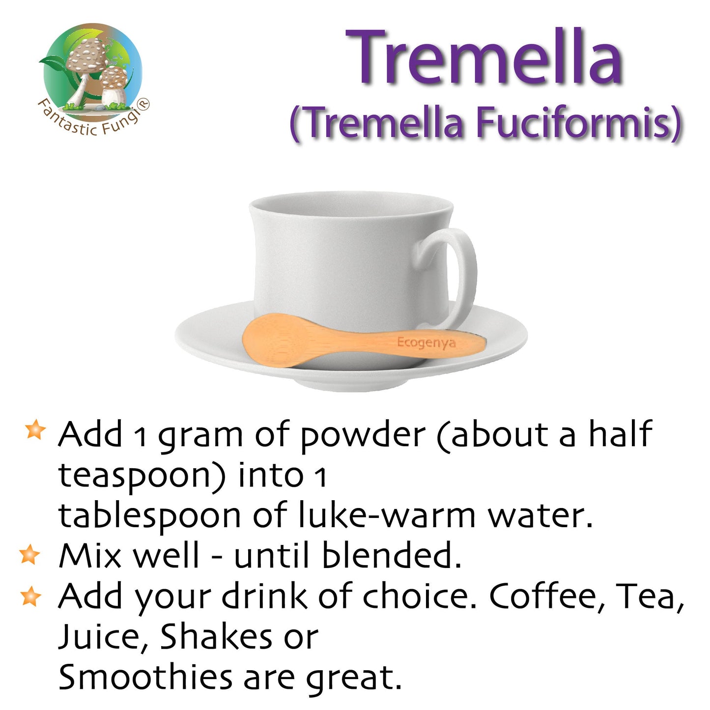 Tremella Mushroom Extract – Organic Tremella Fuciformis Mushroom Nutrient Extract Powder with >35% beta glucans - Ecogenya