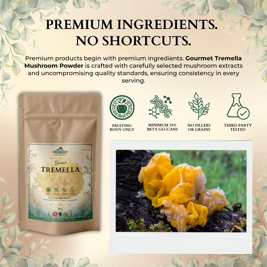 Ecogenya Gourmet Tremella Mushroom Powder – Organic Fruiting Body Extract, 35% Beta-Glucans