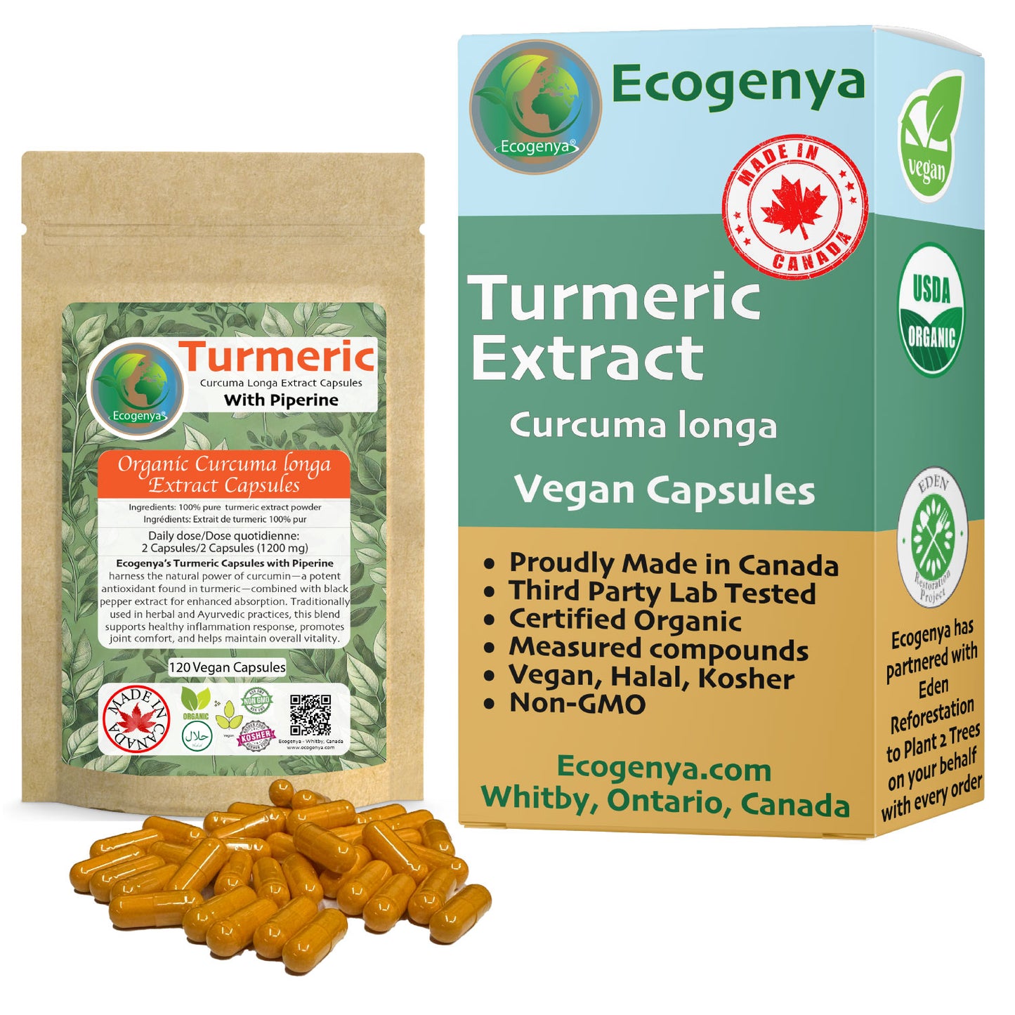 Organic Turmeric Capsules 1200mg (2 capsules) High Potency with 95% Curcumin & Piperine