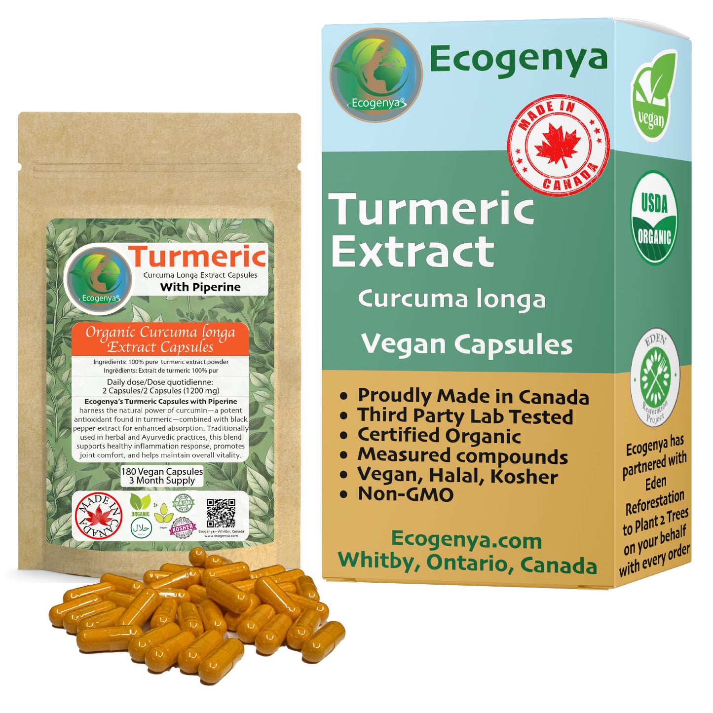 Organic Turmeric Capsules 1200mg (2 capsules) High Potency with 95% Curcumin & Piperine