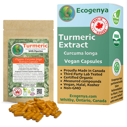 Organic Turmeric Capsules 1200mg (2 capsules) High Potency with 95% Curcumin & Piperine