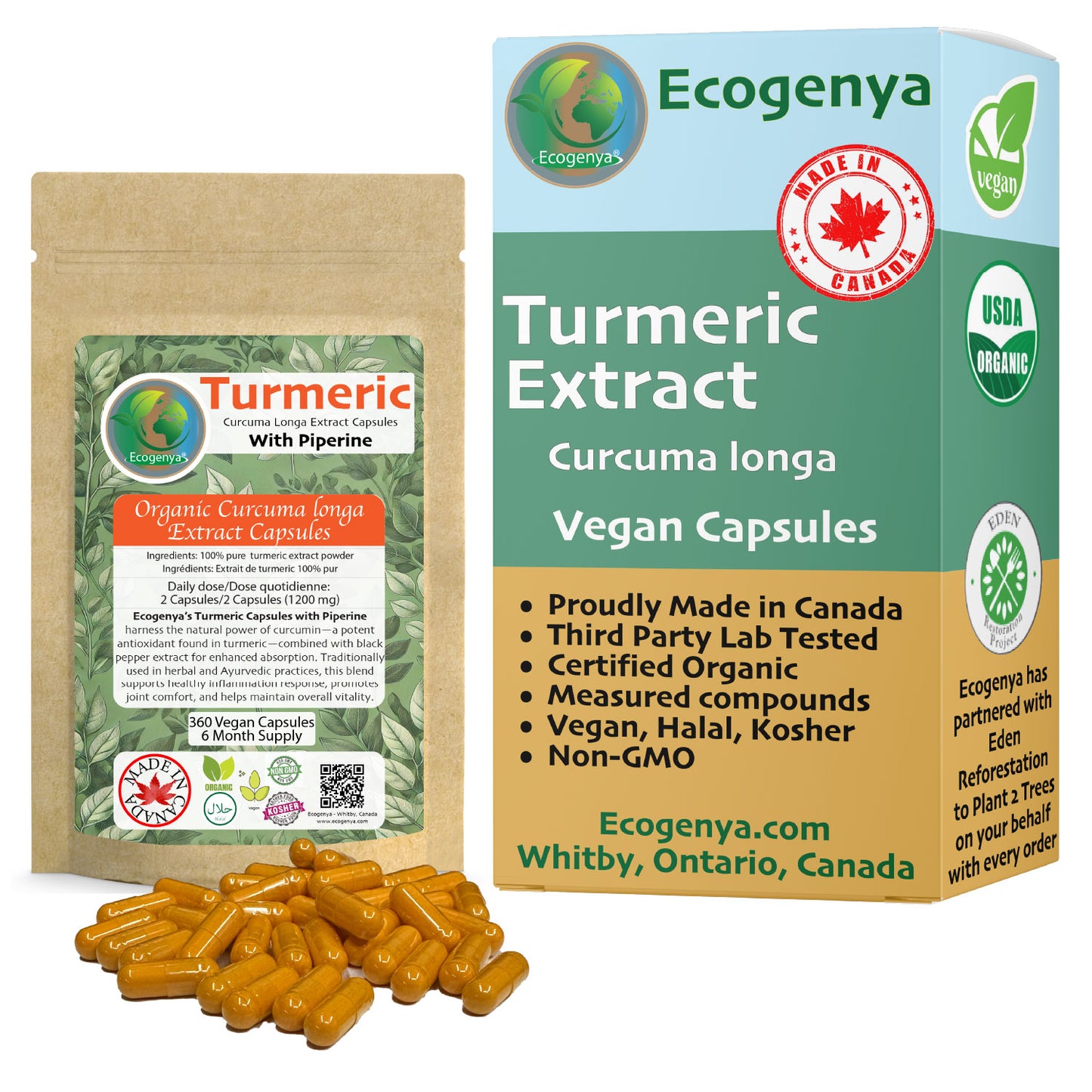 Organic Turmeric Capsules 1200mg (2 capsules) High Potency with 95% Curcumin & Piperine