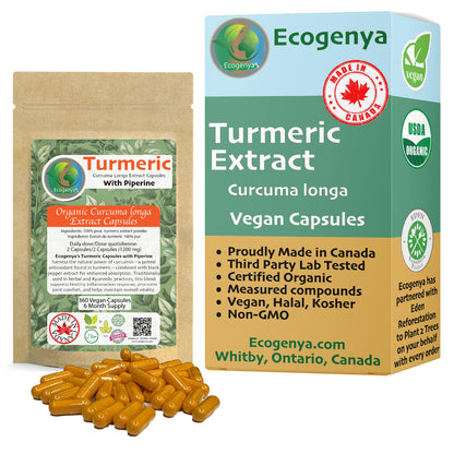 Organic Turmeric Capsules 1200mg (2 capsules) High Potency with 95% Curcumin & Piperine