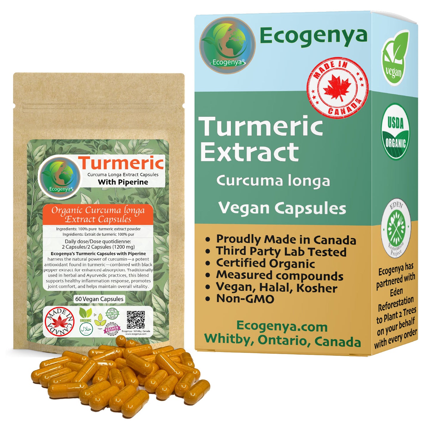Organic Turmeric Capsules 1200mg (2 capsules) High Potency with 95% Curcumin & Piperine